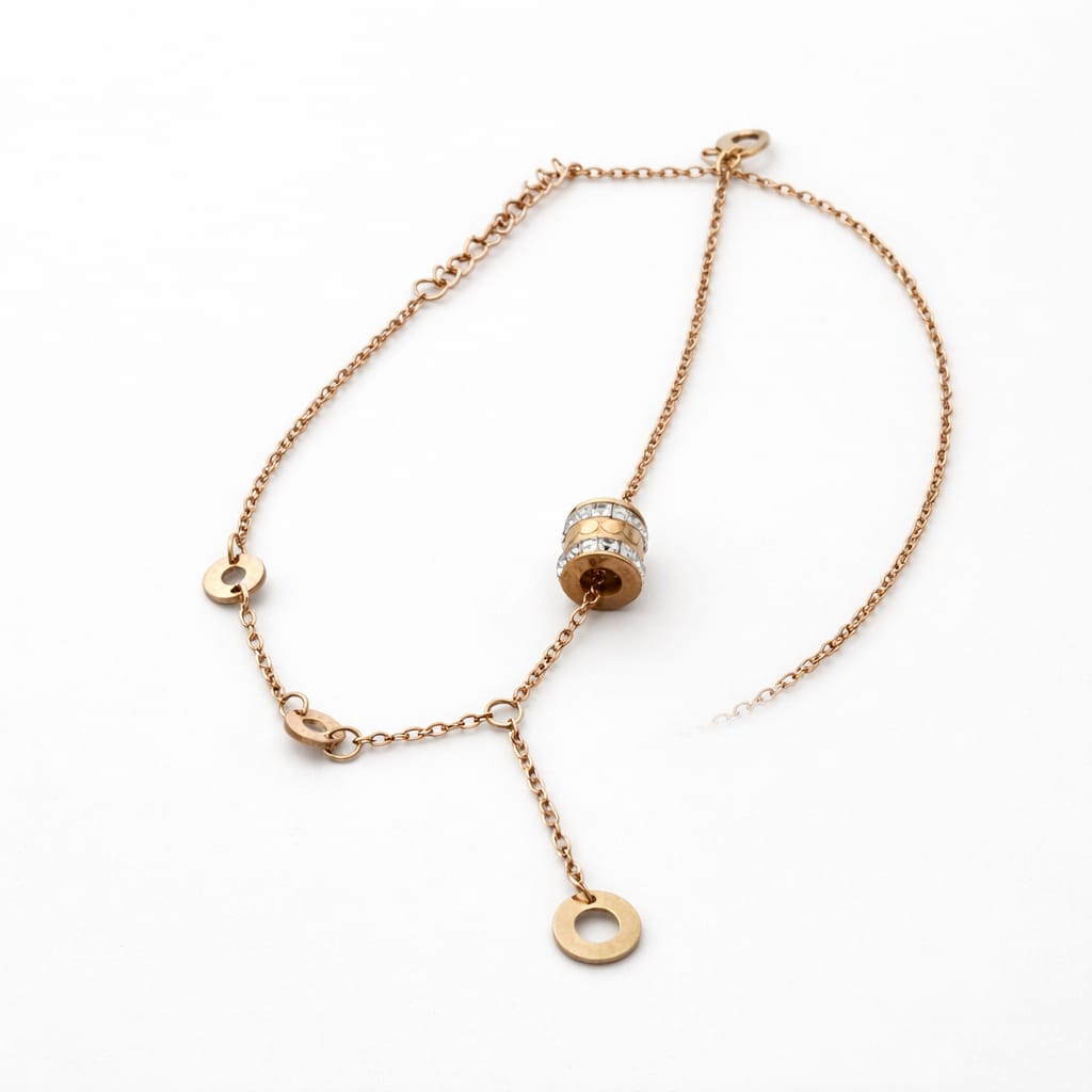 Halo Cylinder Lariat Rose Gold Anklet
