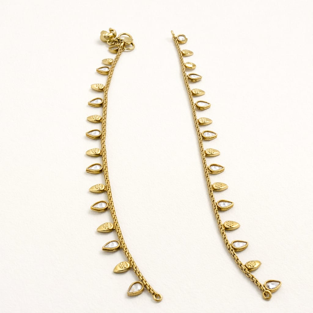 Golden Petal Inlay Statement Anklet Set