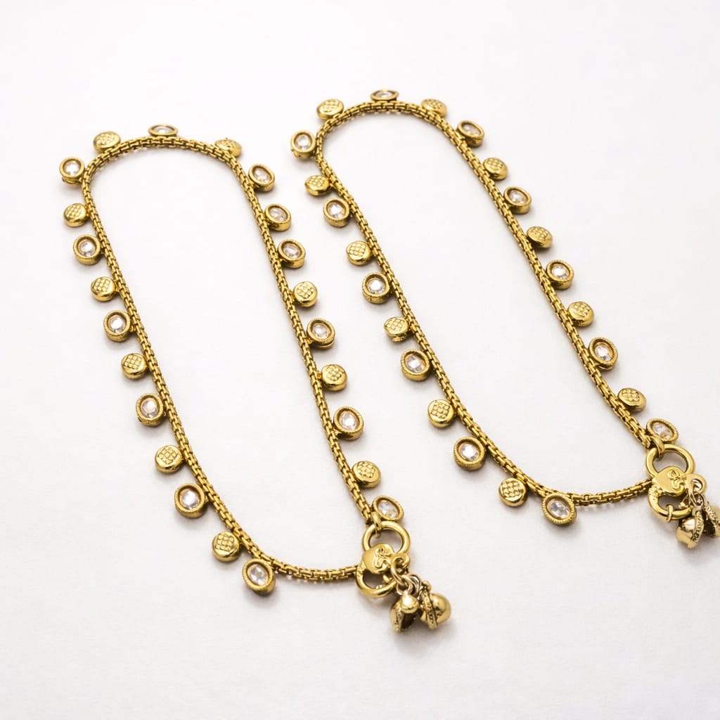 Regal Coin Kundan-Style Anklet Set