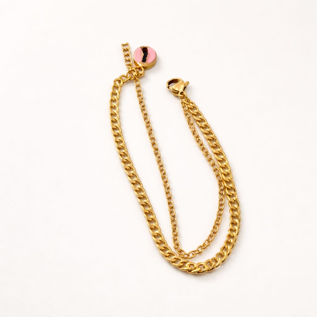 Pink Shell Layered Curb Anklet