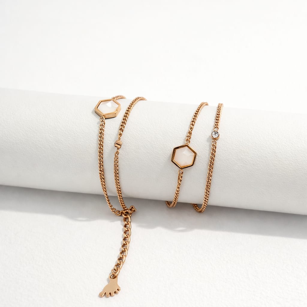 Hexa-Duo Layered Geometric Anklet