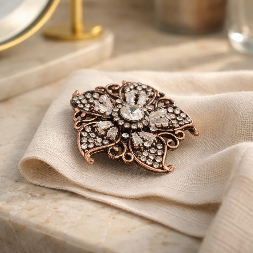 Antique Bronze Filigree Bloom Brooch