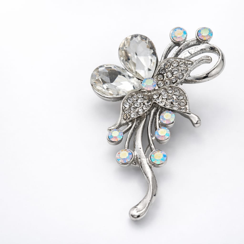 Silver-Toned Crystal Brooch