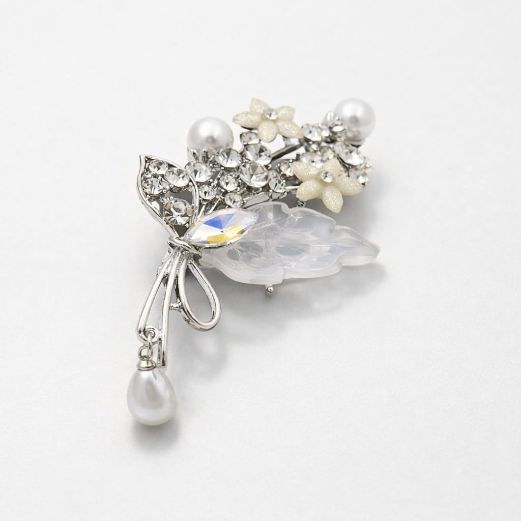 Pearlescent Accents and Crystal Brooch