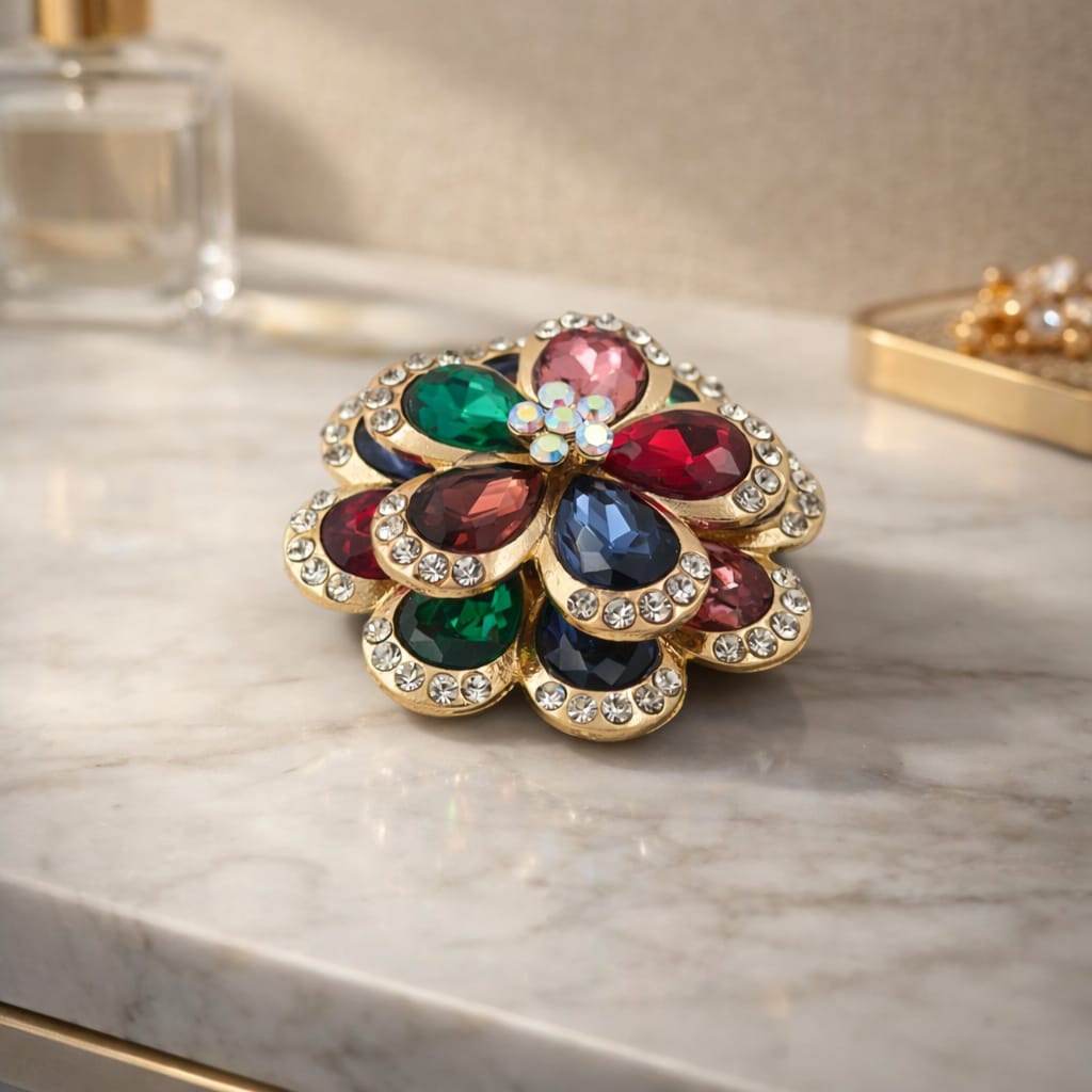 Gold-Tone Crystal Floral Brooch