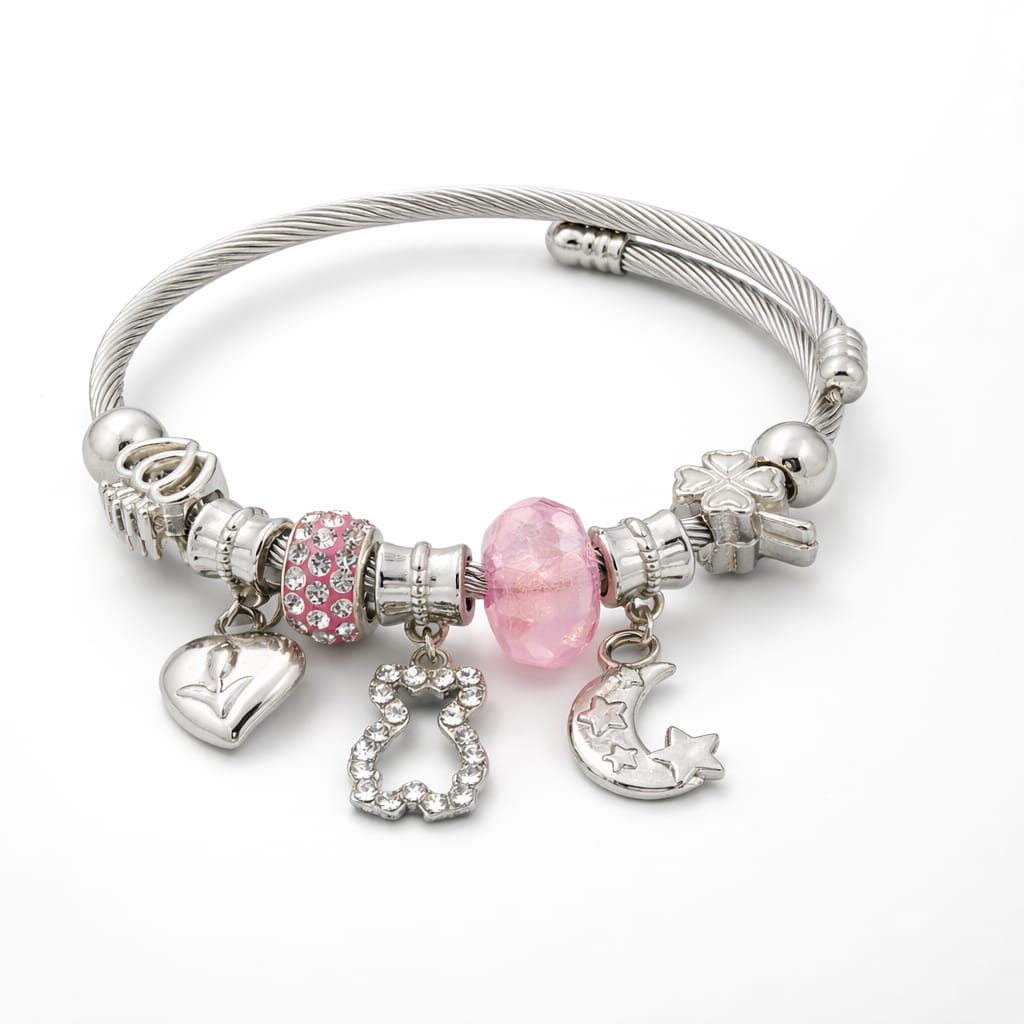 Silver Petal Pink Celestial Bangle