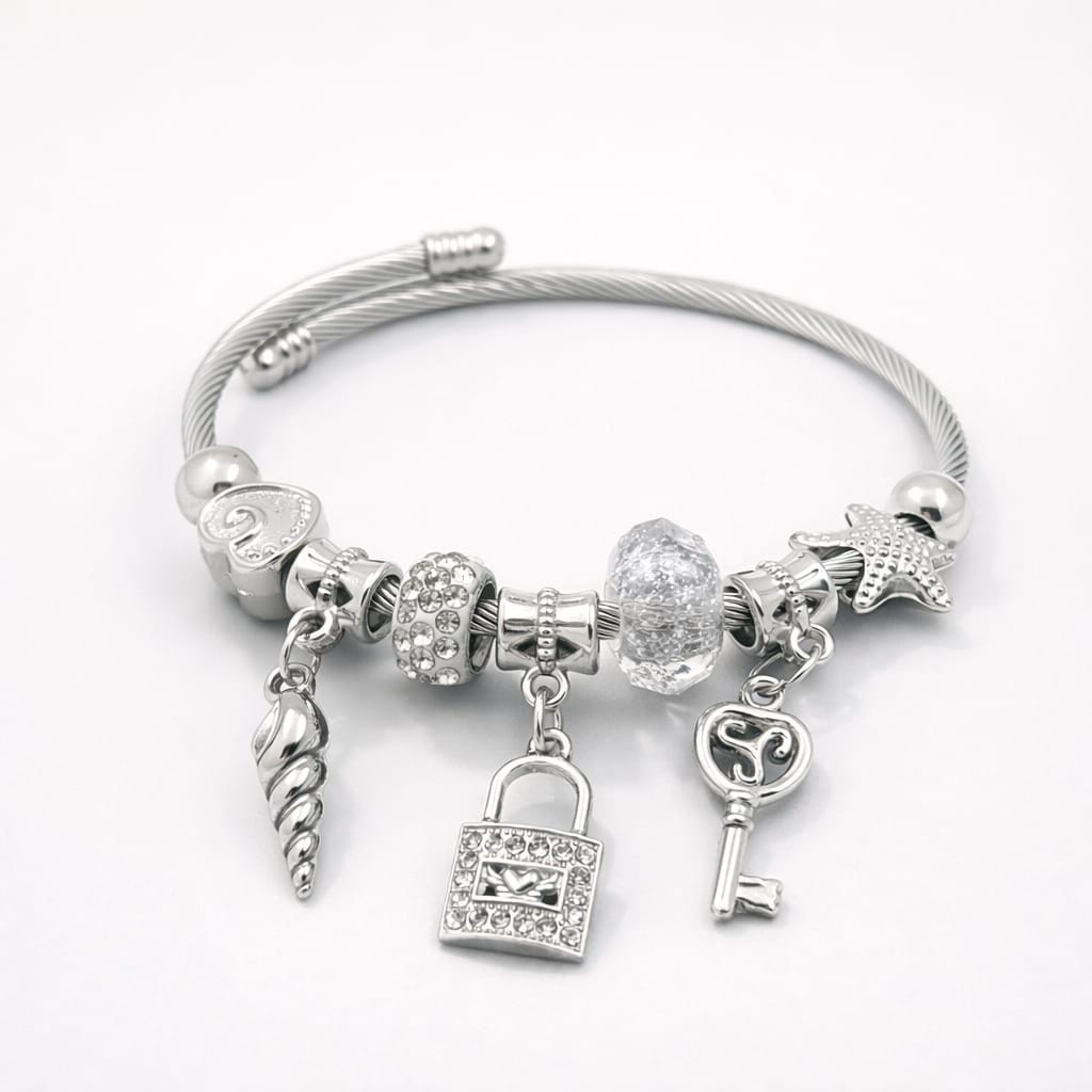 Silver Key Charm Bangle