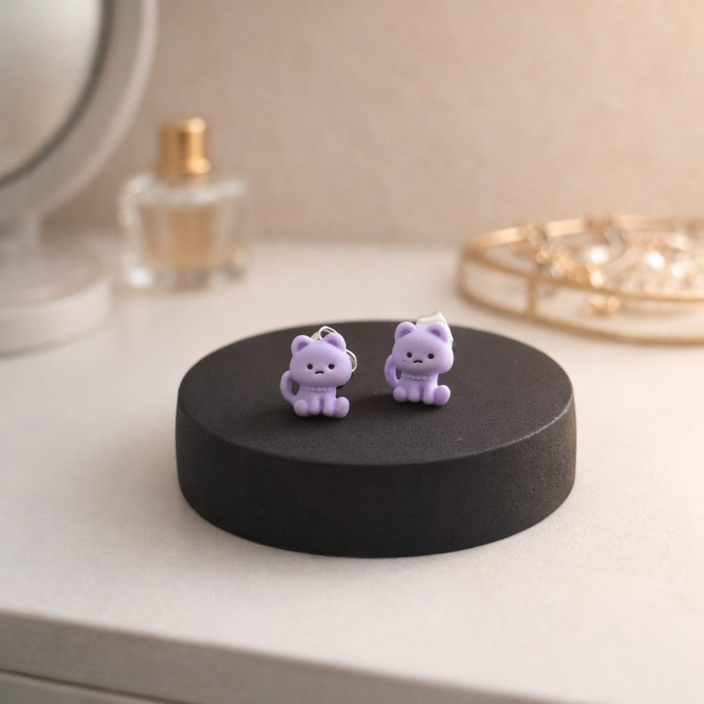 Whimsical Lilac Duckling Stud Earrings
