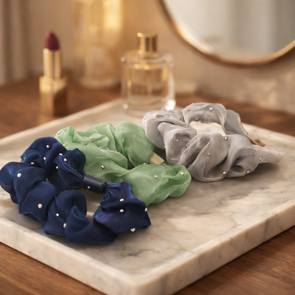Organza Pearl Scrunchie Set
