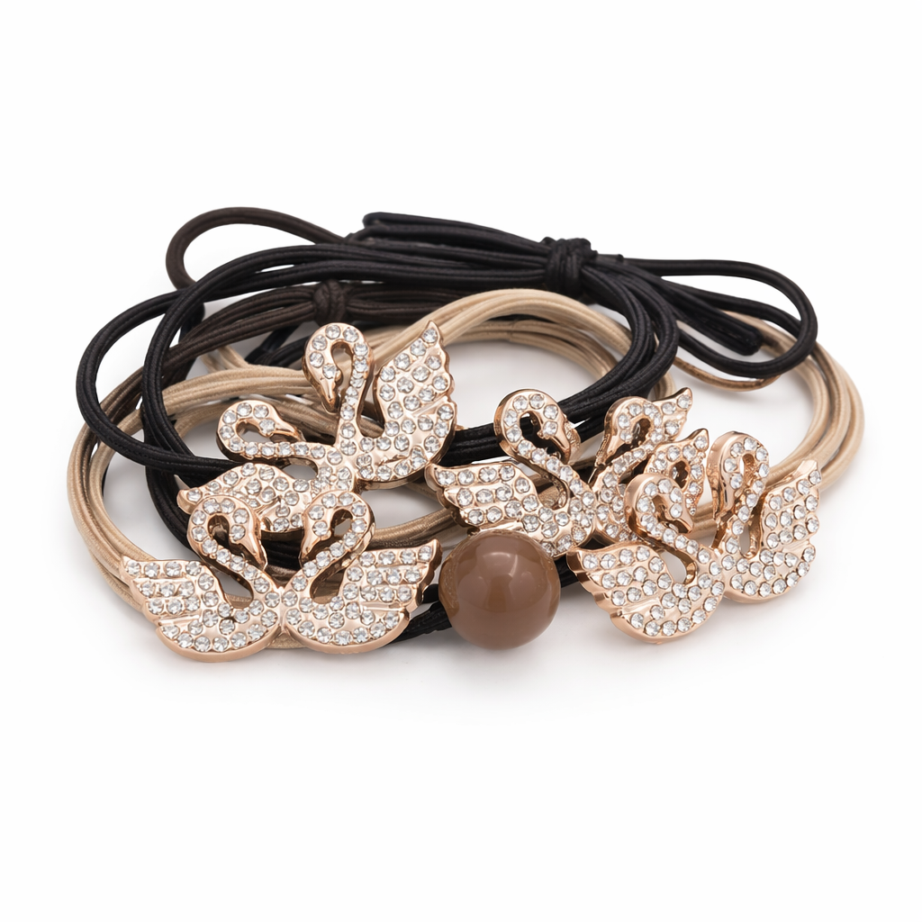 Elegant Swan Crystal Hair Tie Set