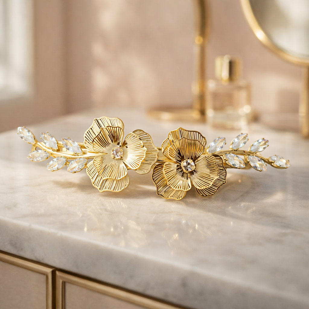 Golden Twin Bloom Marquise Hair Clip