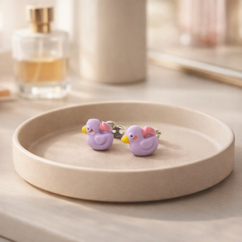 Whimsical Lilac Duckling Stud Earrings