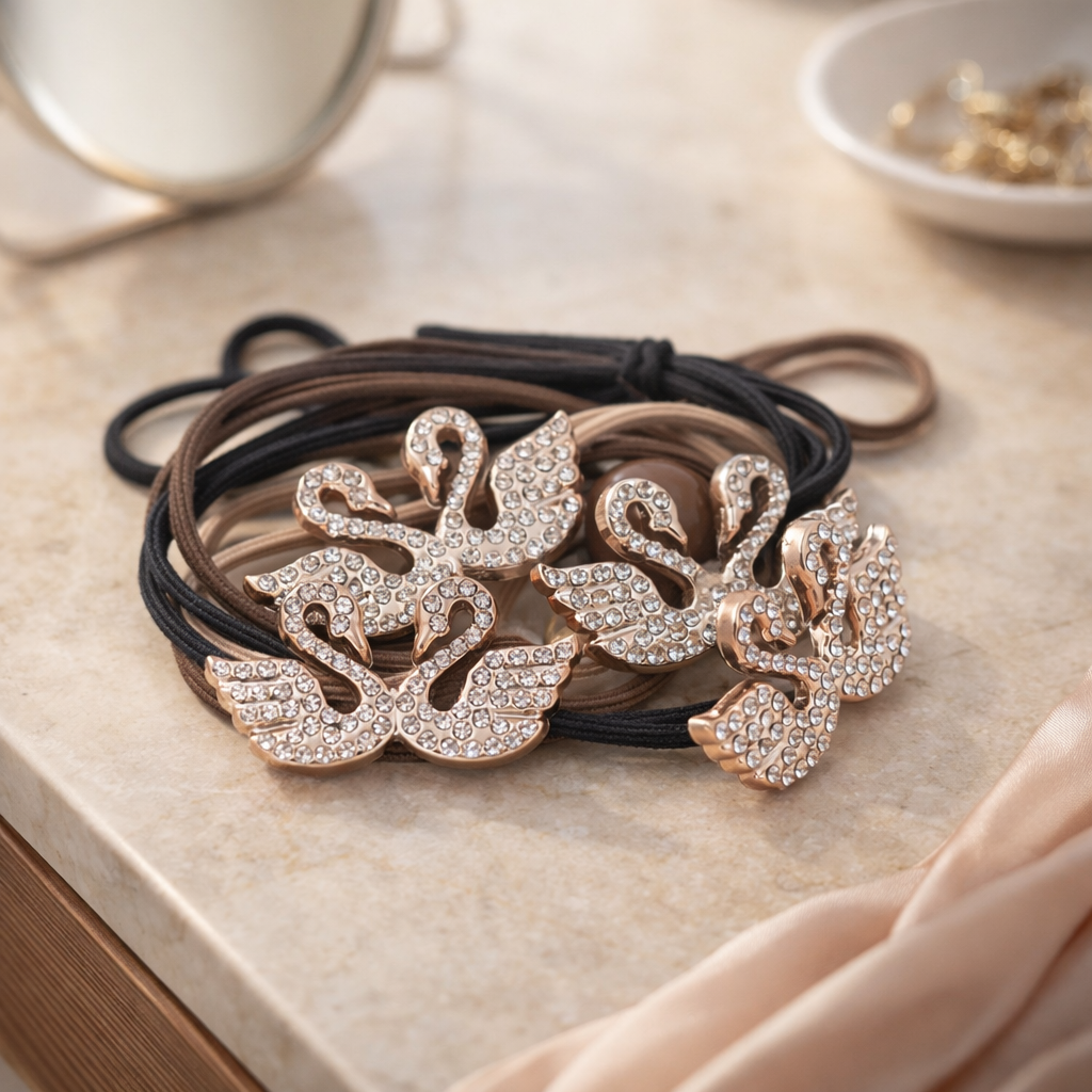 Elegant Swan Crystal Hair Tie Set