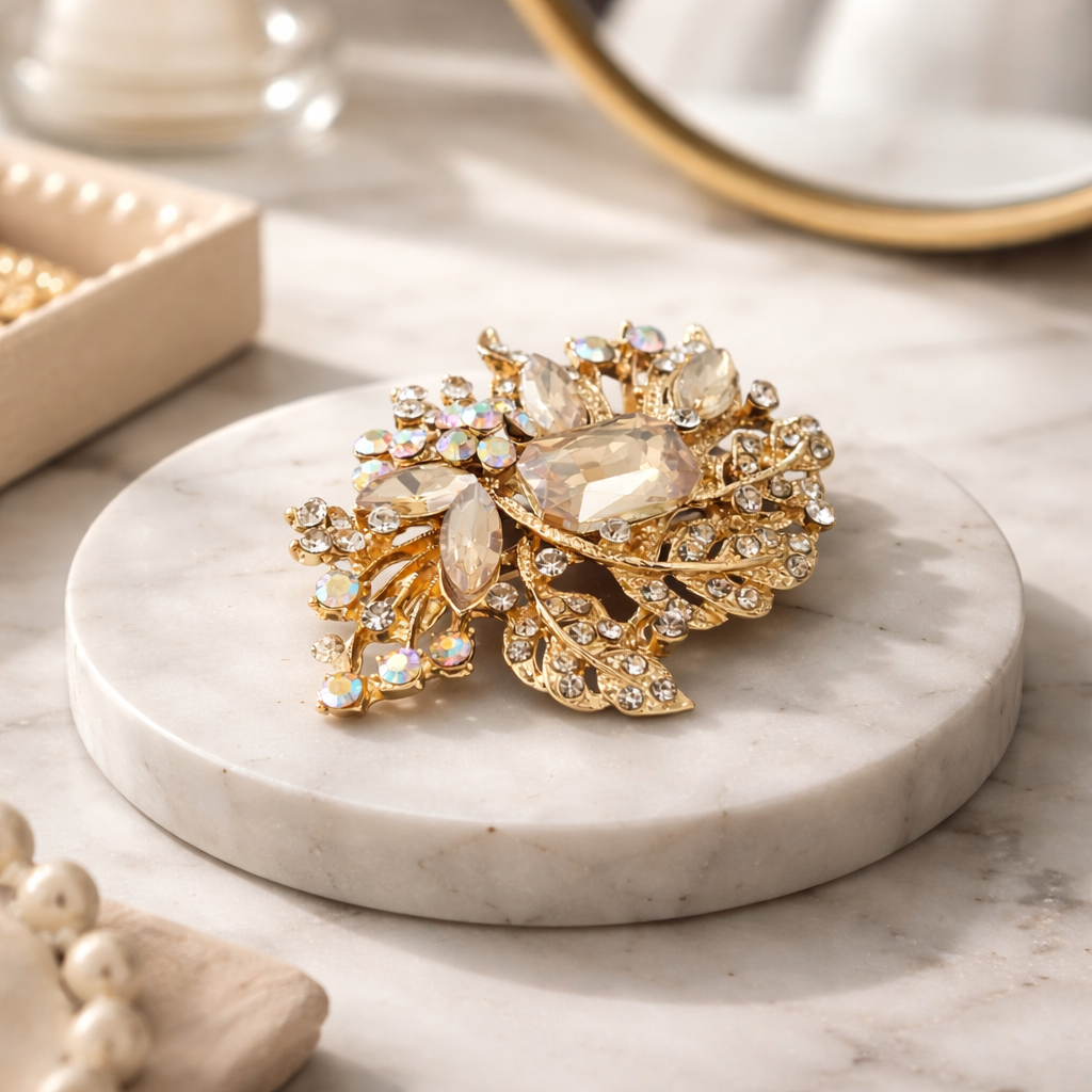 Gardenia Floral Crystal Brooch