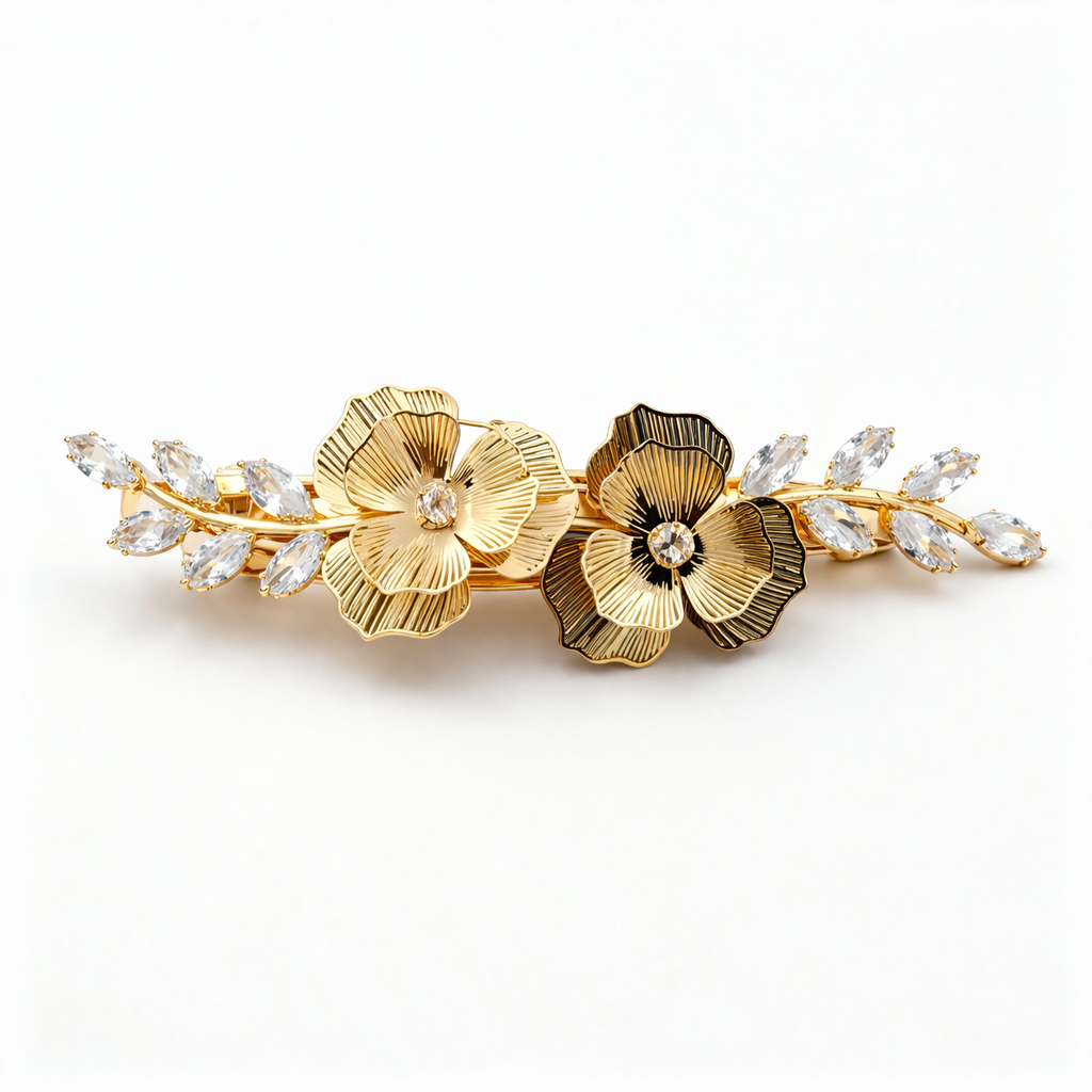 Golden Twin Bloom Marquise Hair Clip
