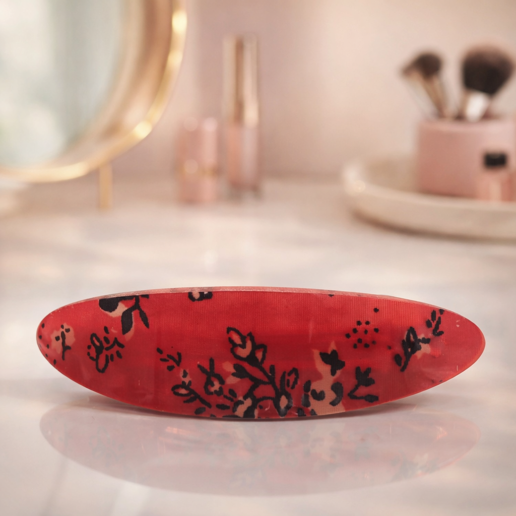 Vintage Floral Crimson Barrette