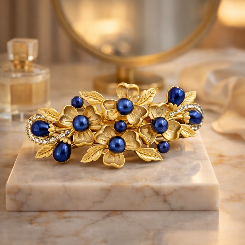 Matte Gold  Sapphire Bloom Barrette