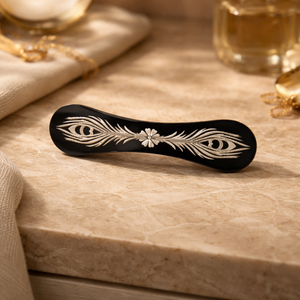 Midnight Peacock Filigree Barrette